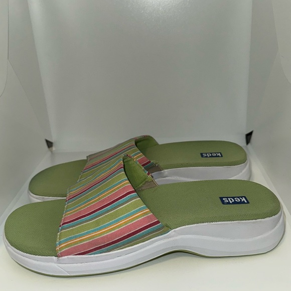KEDS Rainbow Striped Canvas Slide Sandals Women’s Size 8 Green & White - Picture 1 of 11